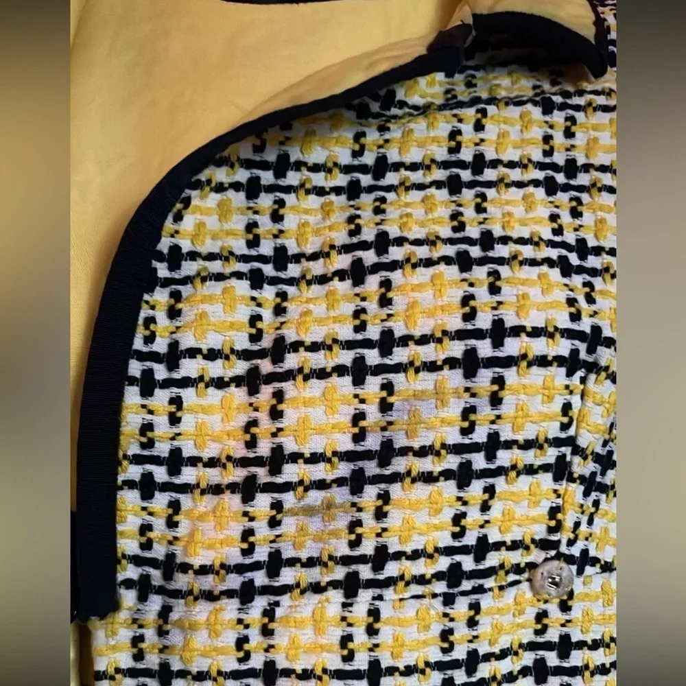 Vintage sheath Dress and Jacket yellow black white plaid tweed measures XS - Picture 9 of 11